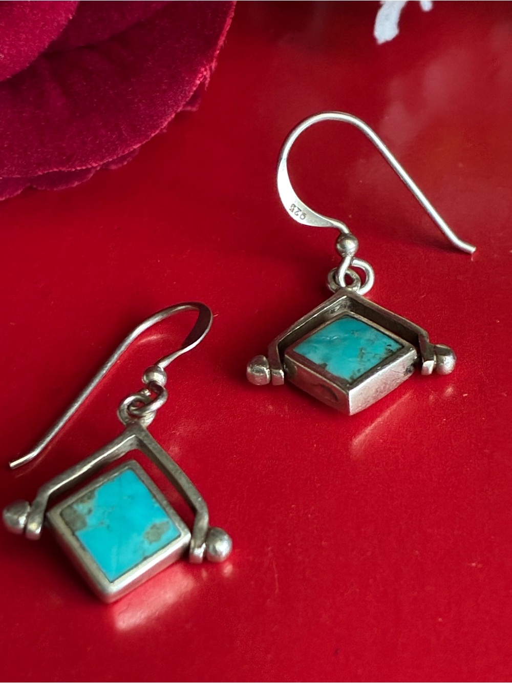 925 Sterling Silver Turquoise Drop Earrings - Blue Turquoise